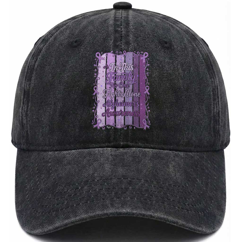 Purple Ribbon Alzheimers Caregiver Squad Gift Washed Cotton Baseball Cap In This Family We Support Together TS12 Print Your Wear
