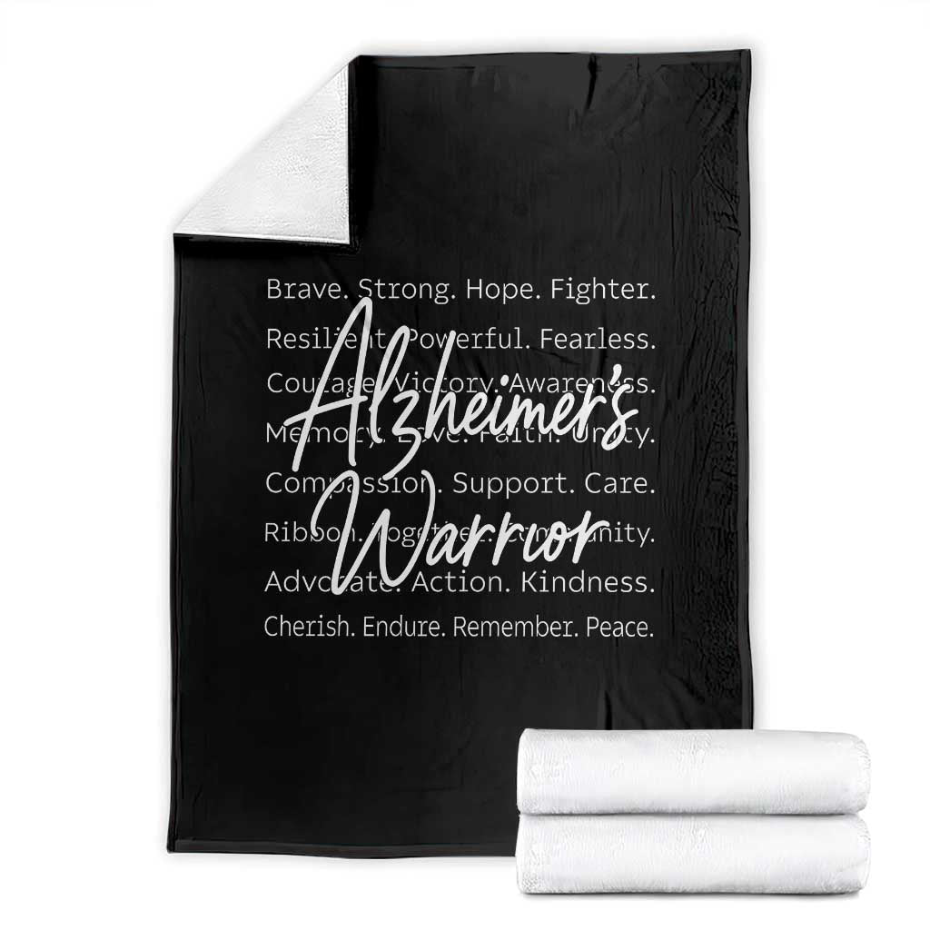 Alzheimers Warrior Purple Ribbon Support Word Cloud Typography Throw Blanket TS12 Black Print Your Wear