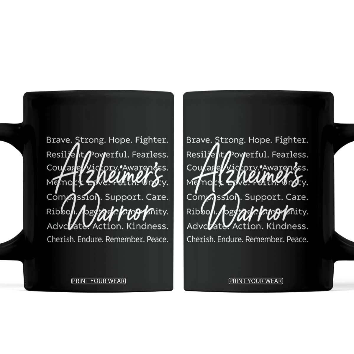 Alzheimers Warrior Purple Ribbon Support Word Cloud Typography Coffee Mug TS12 Black Print Your Wear
