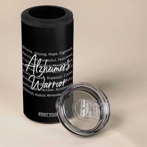Alzheimers Warrior Purple Ribbon Support Word Cloud Typography 4 in 1 Can Cooler Tumbler