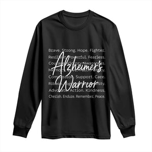Alzheimers Warrior Purple Ribbon Support Word Cloud Typography Long Sleeve Shirt