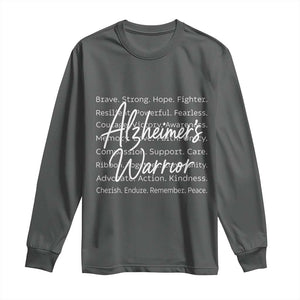 Alzheimers Warrior Purple Ribbon Support Word Cloud Typography Long Sleeve Shirt