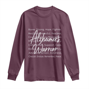 Alzheimers Warrior Purple Ribbon Support Word Cloud Typography Long Sleeve Shirt