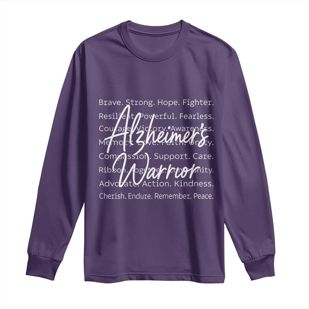 Alzheimers Warrior Purple Ribbon Support Word Cloud Typography Long Sleeve Shirt TS12 Purple Print Your Wear