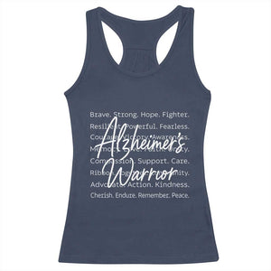 Alzheimers Warrior Purple Ribbon Support Word Cloud Typography Racerback Tank Top