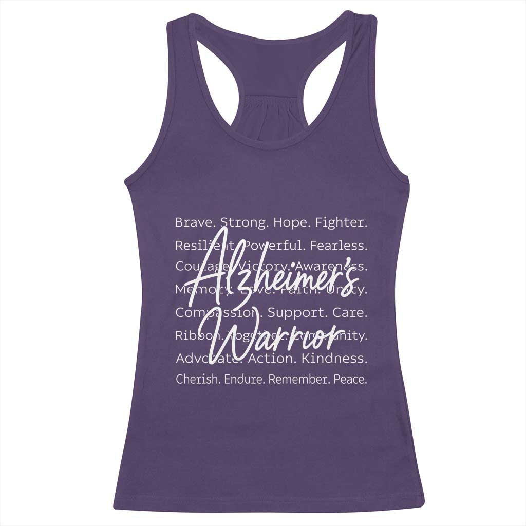 Alzheimers Warrior Purple Ribbon Support Word Cloud Typography Racerback Tank Top TS12 Purple Print Your Wear