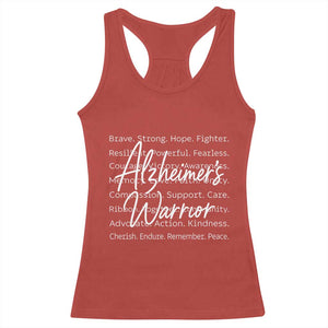 Alzheimers Warrior Purple Ribbon Support Word Cloud Typography Racerback Tank Top