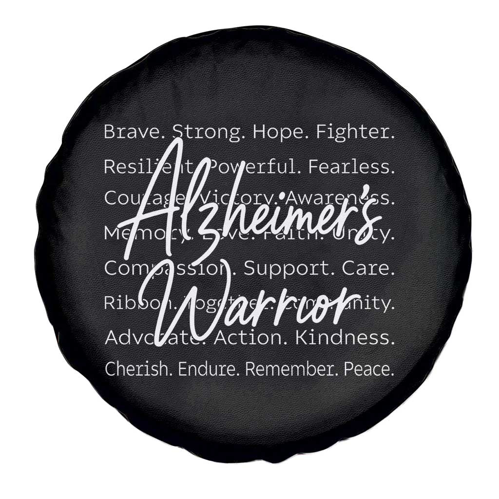 Alzheimers Warrior Purple Ribbon Support Word Cloud Typography Spare Tire Cover