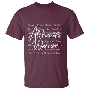 Alzheimers Warrior Purple Ribbon Support Word Cloud Typography T Shirt