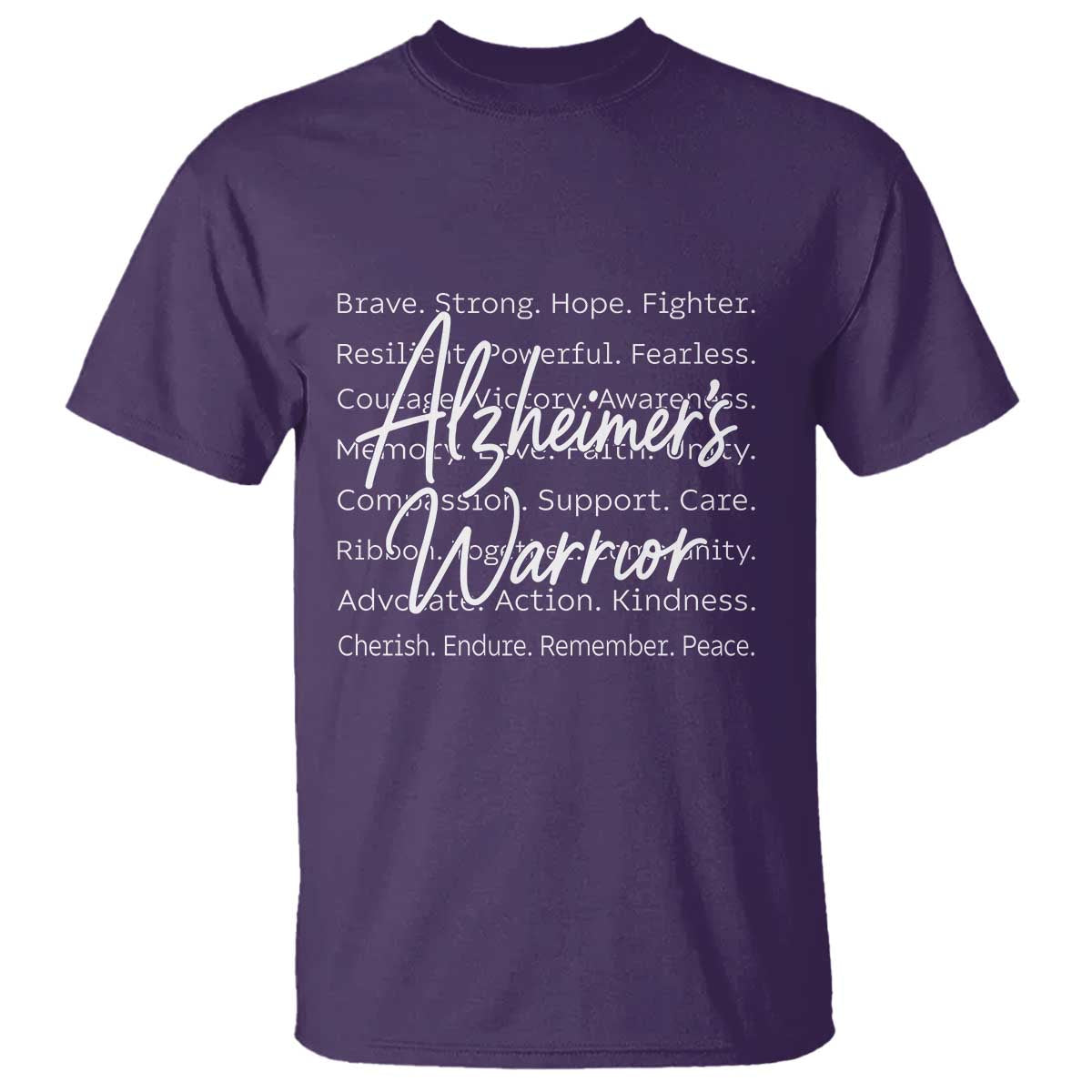 Alzheimers Warrior Purple Ribbon Support Word Cloud Typography T Shirt