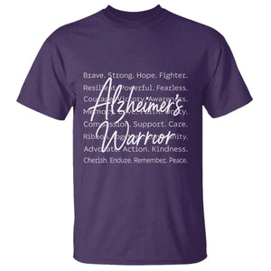 Alzheimers Warrior Purple Ribbon Support Word Cloud Typography T Shirt