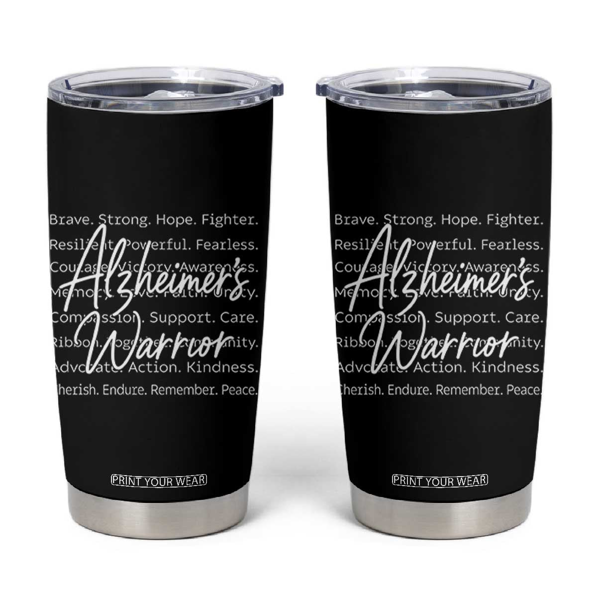 Alzheimers Warrior Purple Ribbon Support Word Cloud Typography Tumbler Cup TS12 Black Print Your Wear