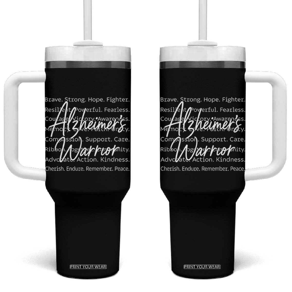 Alzheimers Warrior Purple Ribbon Support Word Cloud Typography Tumbler With Handle TS12 One Size: 40 oz Black Print Your Wear