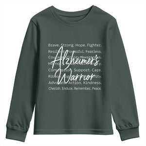 Alzheimers Warrior Purple Ribbon Support Word Cloud Typography Youth Sweatshirt