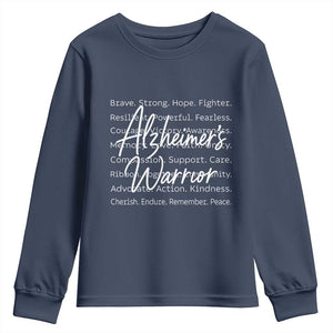 Alzheimers Warrior Purple Ribbon Support Word Cloud Typography Youth Sweatshirt