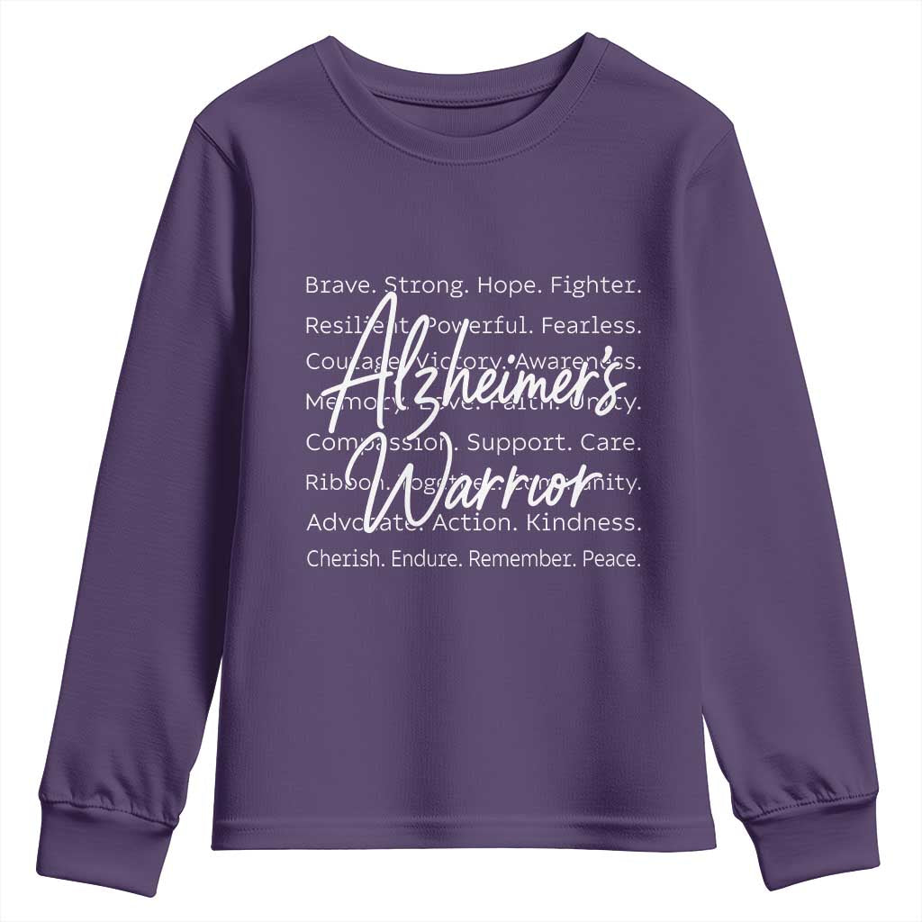 Alzheimers Warrior Purple Ribbon Support Word Cloud Typography Youth Sweatshirt TS12 Purple Print Your Wear