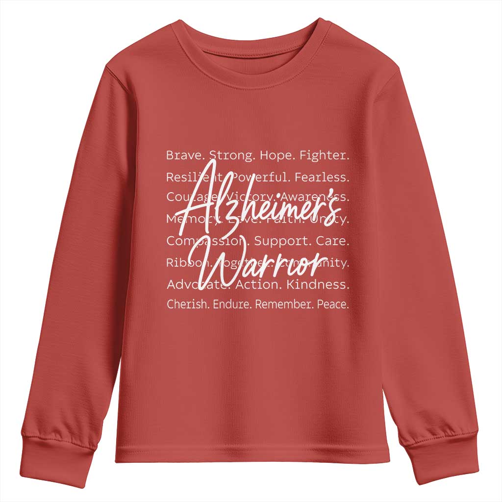 Alzheimers Warrior Purple Ribbon Support Word Cloud Typography Youth Sweatshirt