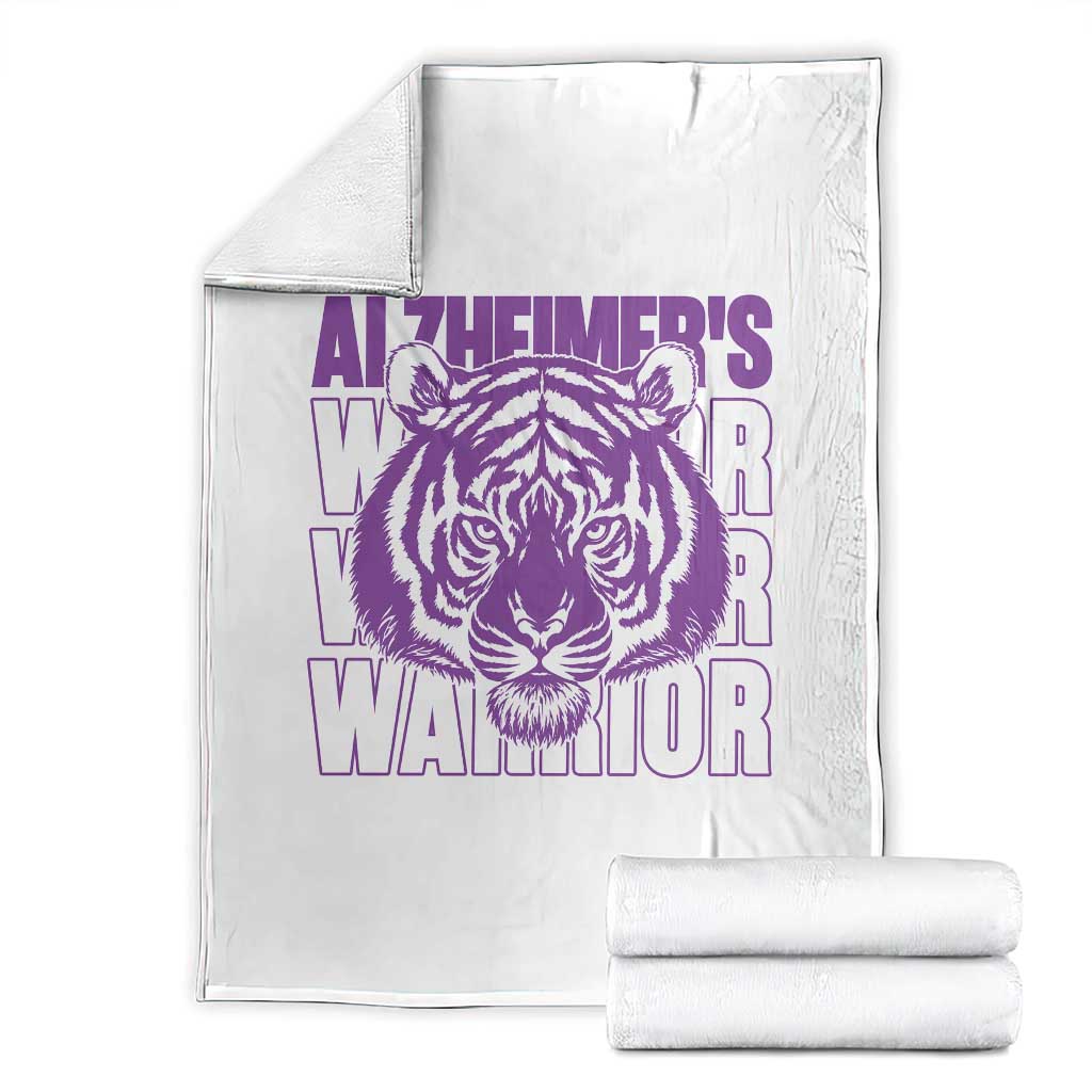 Alzheimer's Warrior Throw Blanket Purple Tiger Ribbon Support Graphic TS12 White Print Your Wear