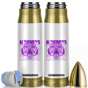 Alzheimer's Warrior Bullet Tumbler Purple Tiger Ribbon Support Graphic