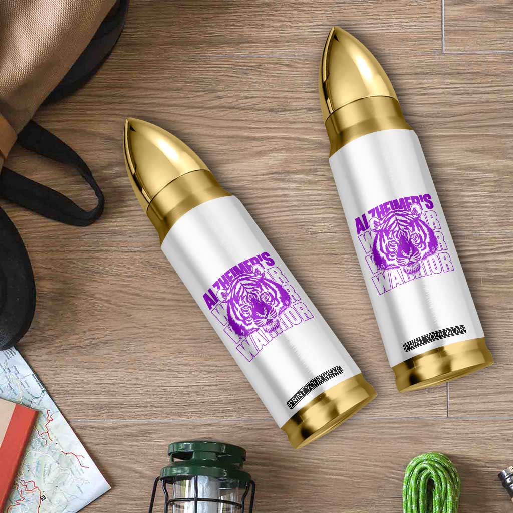 Alzheimer's Warrior Bullet Tumbler Purple Tiger Ribbon Support Graphic