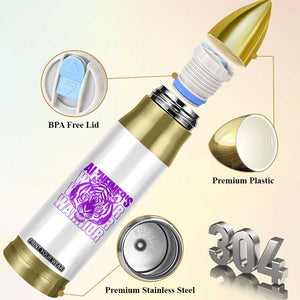 Alzheimer's Warrior Bullet Tumbler Purple Tiger Ribbon Support Graphic