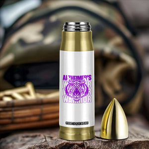 Alzheimer's Warrior Bullet Tumbler Purple Tiger Ribbon Support Graphic