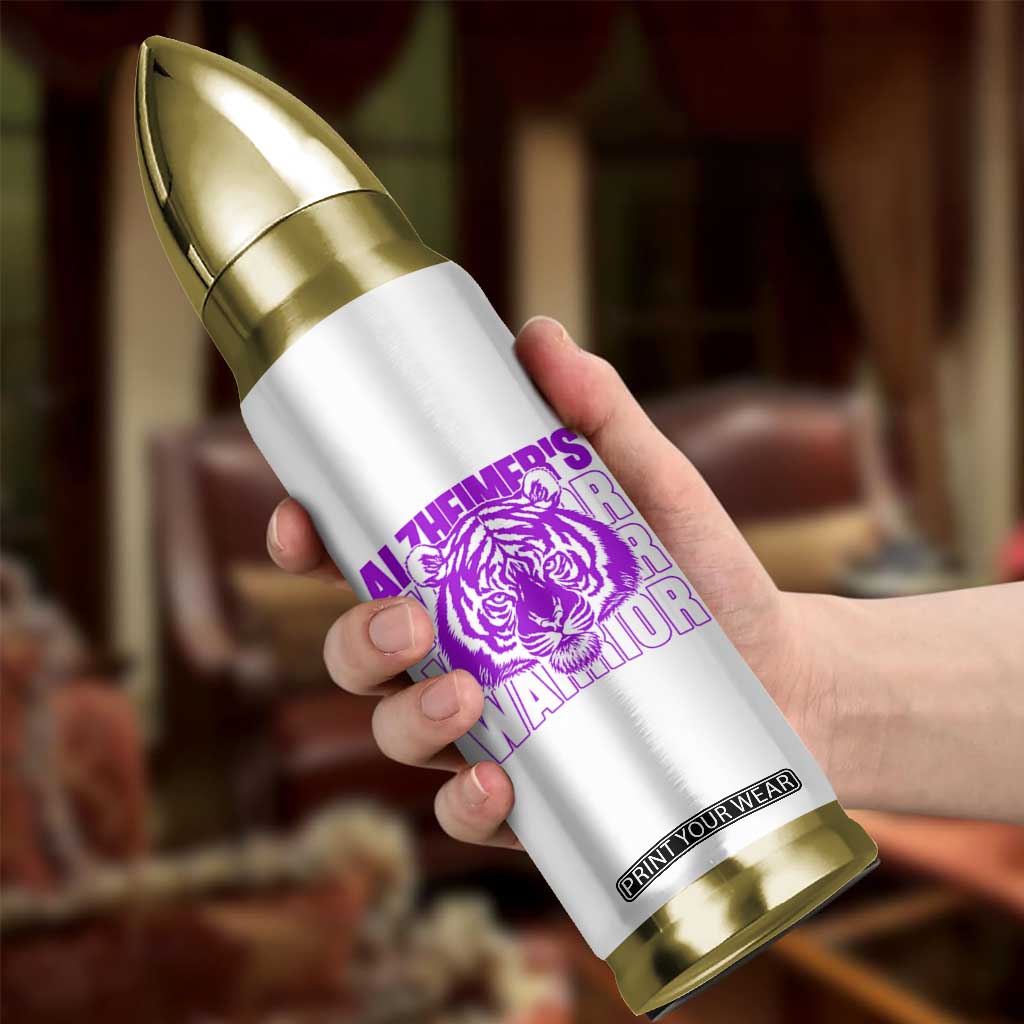 Alzheimer's Warrior Bullet Tumbler Purple Tiger Ribbon Support Graphic
