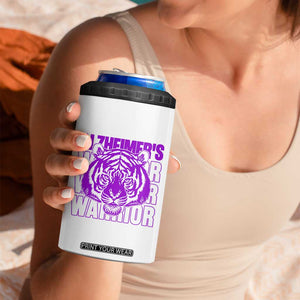 Alzheimer's Warrior 4 in 1 Can Cooler Tumbler Purple Tiger Ribbon Support Graphic