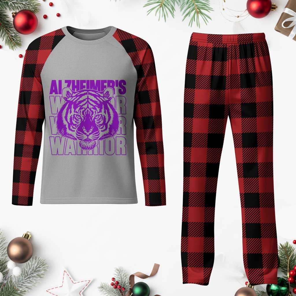 Alzheimer's Warrior Plaid Pajama Set Purple Tiger Ribbon Support Graphic TS12 Buffalo Plaid Print Your Wear