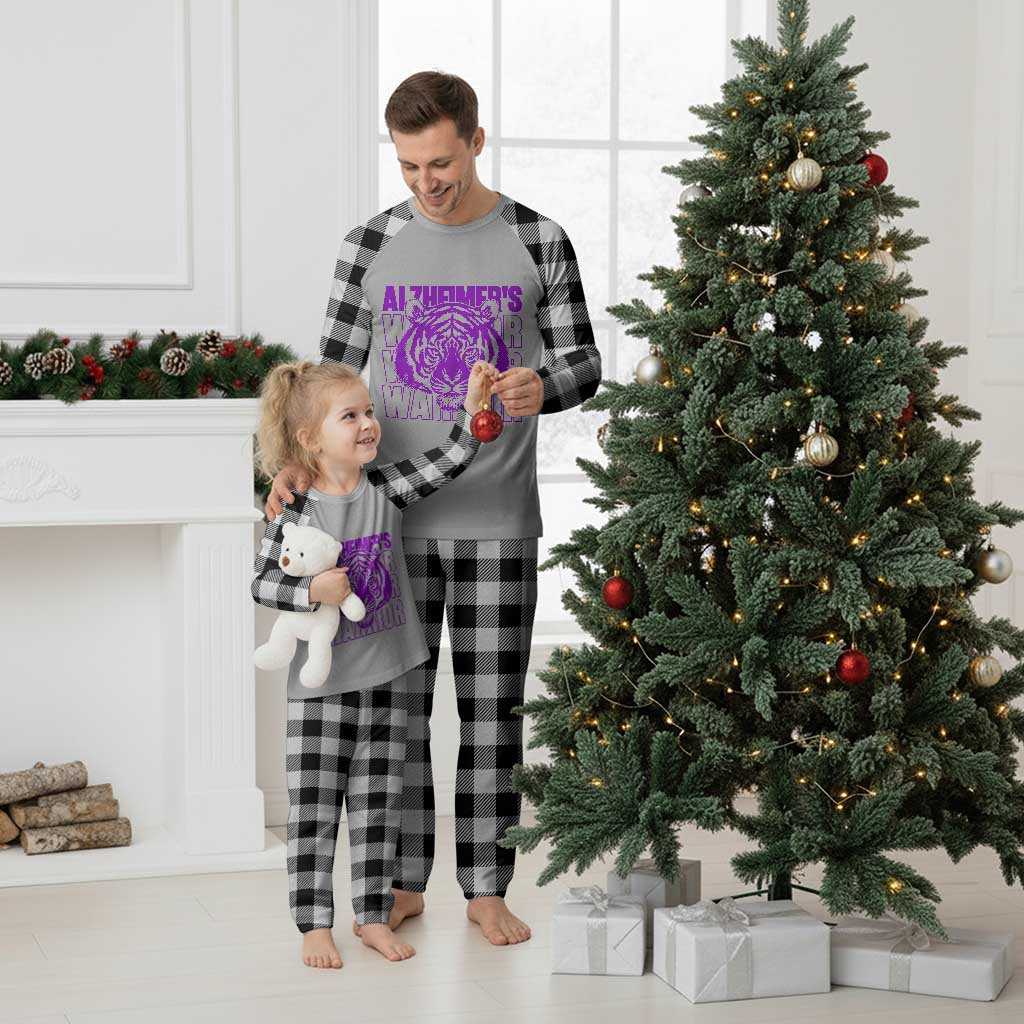 Alzheimer's Warrior Plaid Pajama Set Purple Tiger Ribbon Support Graphic
