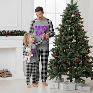Alzheimer's Warrior Plaid Pajama Set Purple Tiger Ribbon Support Graphic