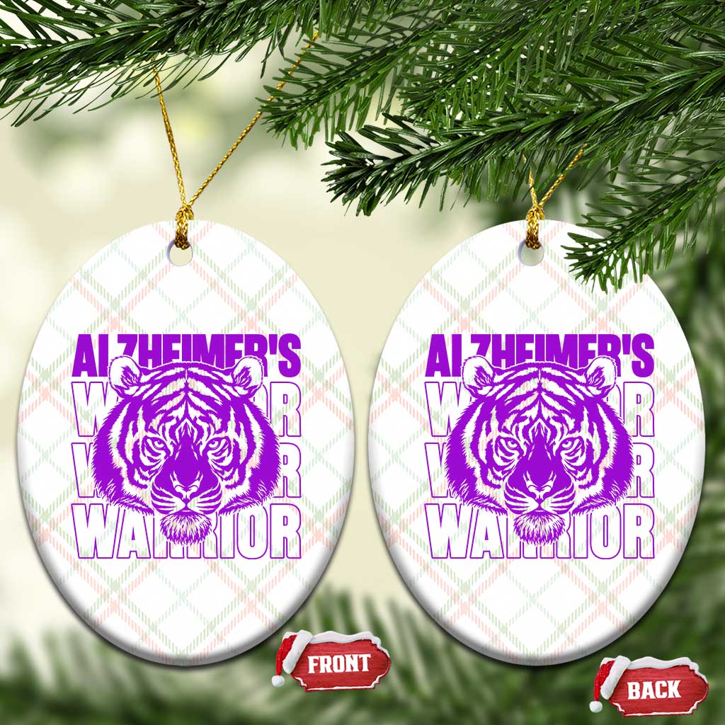 Alzheimer's Warrior Ceramic Ornament Purple Tiger Ribbon Support Graphic