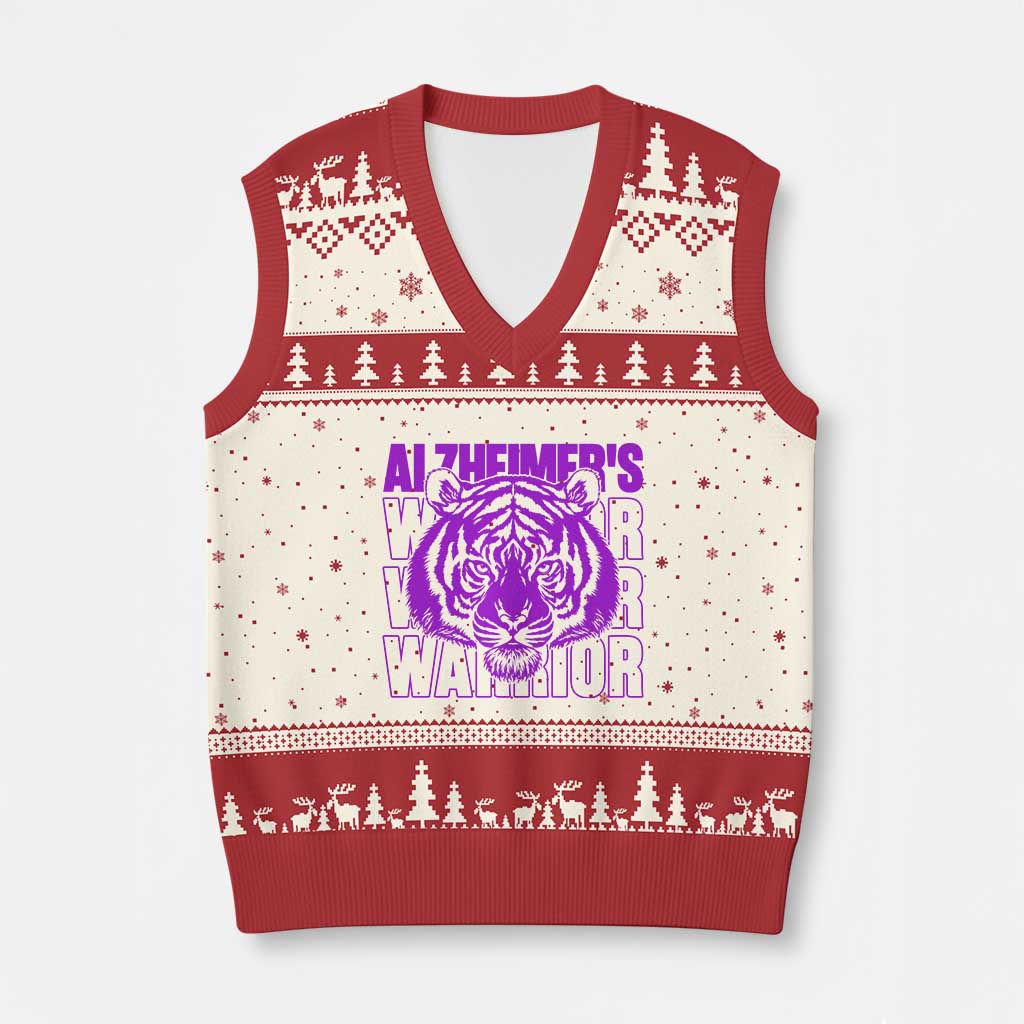 Alzheimer's Warrior V-Neck Knit Sweater Vest Purple Tiger Ribbon Support Graphic TS12 Beige Red Print Your Wear