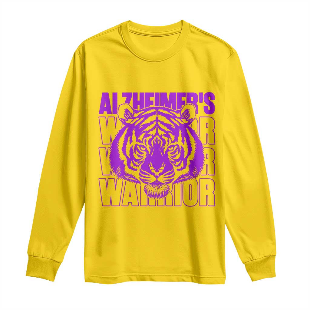 Alzheimer's Warrior Long Sleeve Shirt Purple Tiger Ribbon Support Graphic