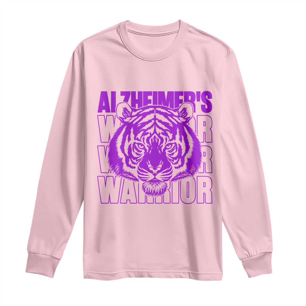 Alzheimer's Warrior Long Sleeve Shirt Purple Tiger Ribbon Support Graphic