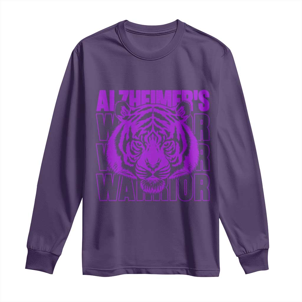 Alzheimer's Warrior Long Sleeve Shirt Purple Tiger Ribbon Support Graphic TS12 Purple Print Your Wear