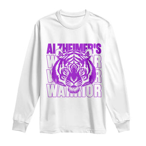 Alzheimer's Warrior Long Sleeve Shirt Purple Tiger Ribbon Support Graphic