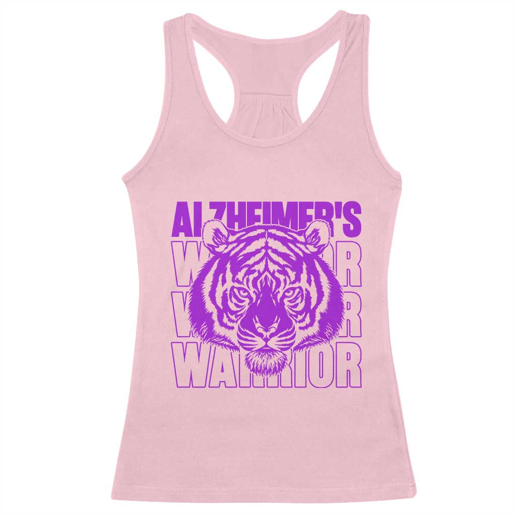 Alzheimer's Warrior Racerback Tank Top Purple Tiger Ribbon Support Graphic