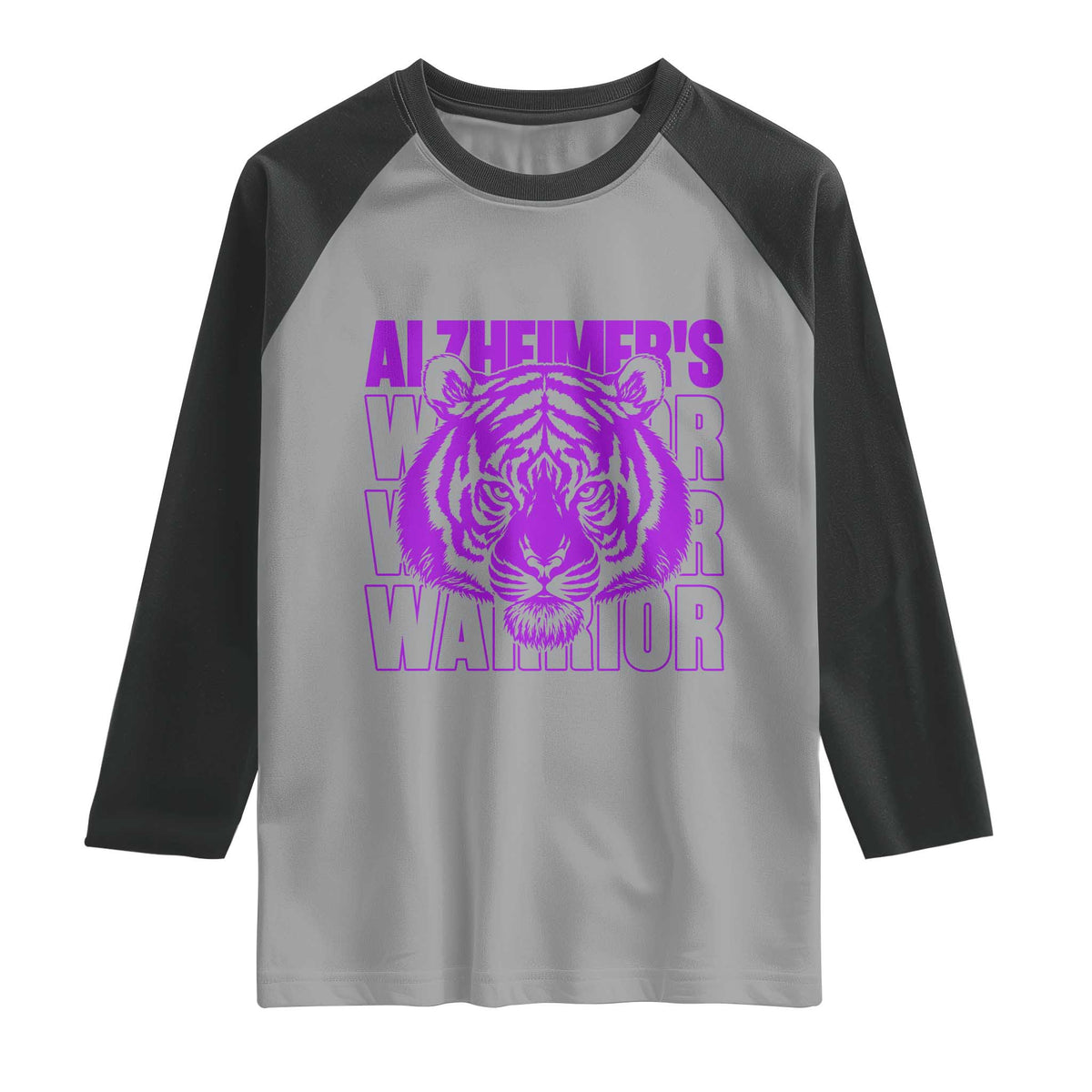 Alzheimer's Warrior Raglan Shirt Purple Tiger Ribbon Support Graphic