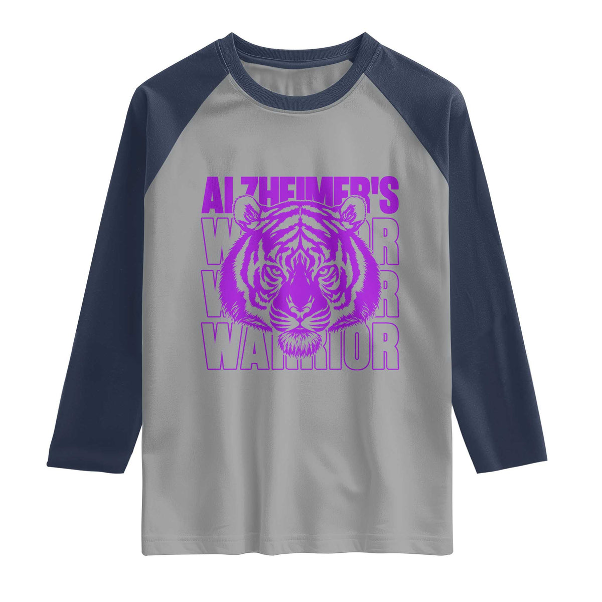 Alzheimer's Warrior Raglan Shirt Purple Tiger Ribbon Support Graphic