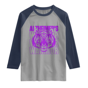 Alzheimer's Warrior Raglan Shirt Purple Tiger Ribbon Support Graphic