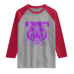 Alzheimer's Warrior Raglan Shirt Purple Tiger Ribbon Support Graphic