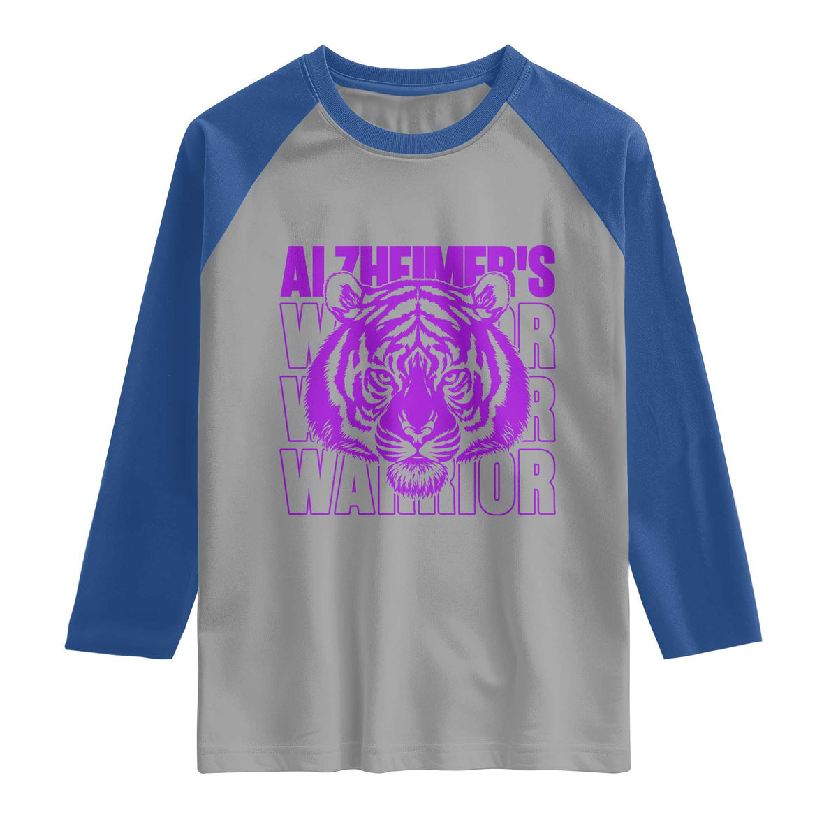 Alzheimer's Warrior Raglan Shirt Purple Tiger Ribbon Support Graphic