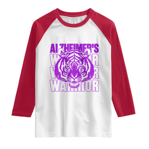 Alzheimer's Warrior Raglan Shirt Purple Tiger Ribbon Support Graphic