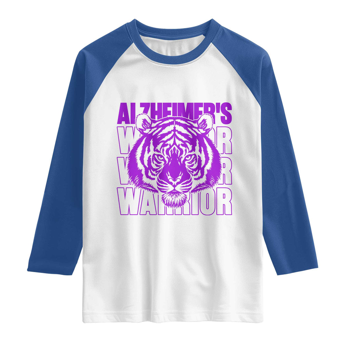 Alzheimer's Warrior Raglan Shirt Purple Tiger Ribbon Support Graphic