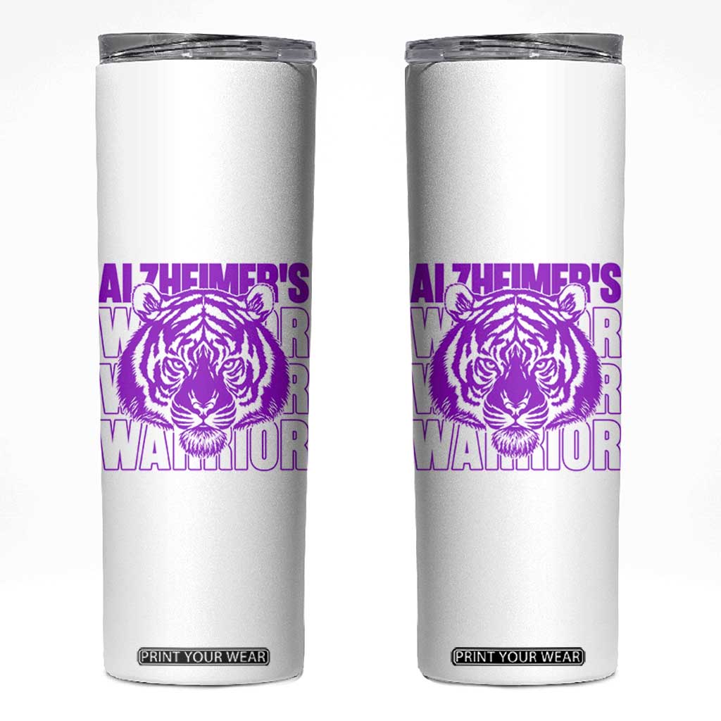 Alzheimer's Warrior Skinny Tumbler Purple Tiger Ribbon Support Graphic TS12 White Print Your Wear