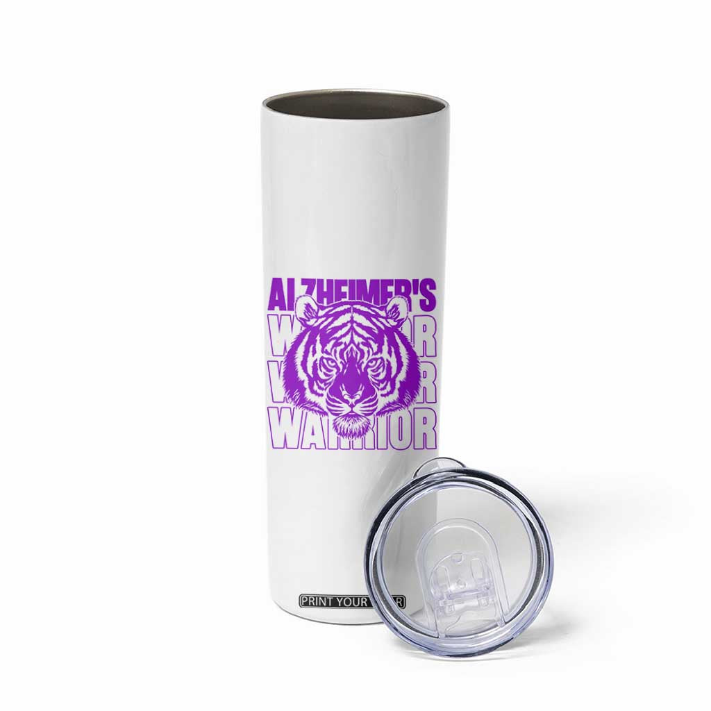 Alzheimer's Warrior Skinny Tumbler Purple Tiger Ribbon Support Graphic