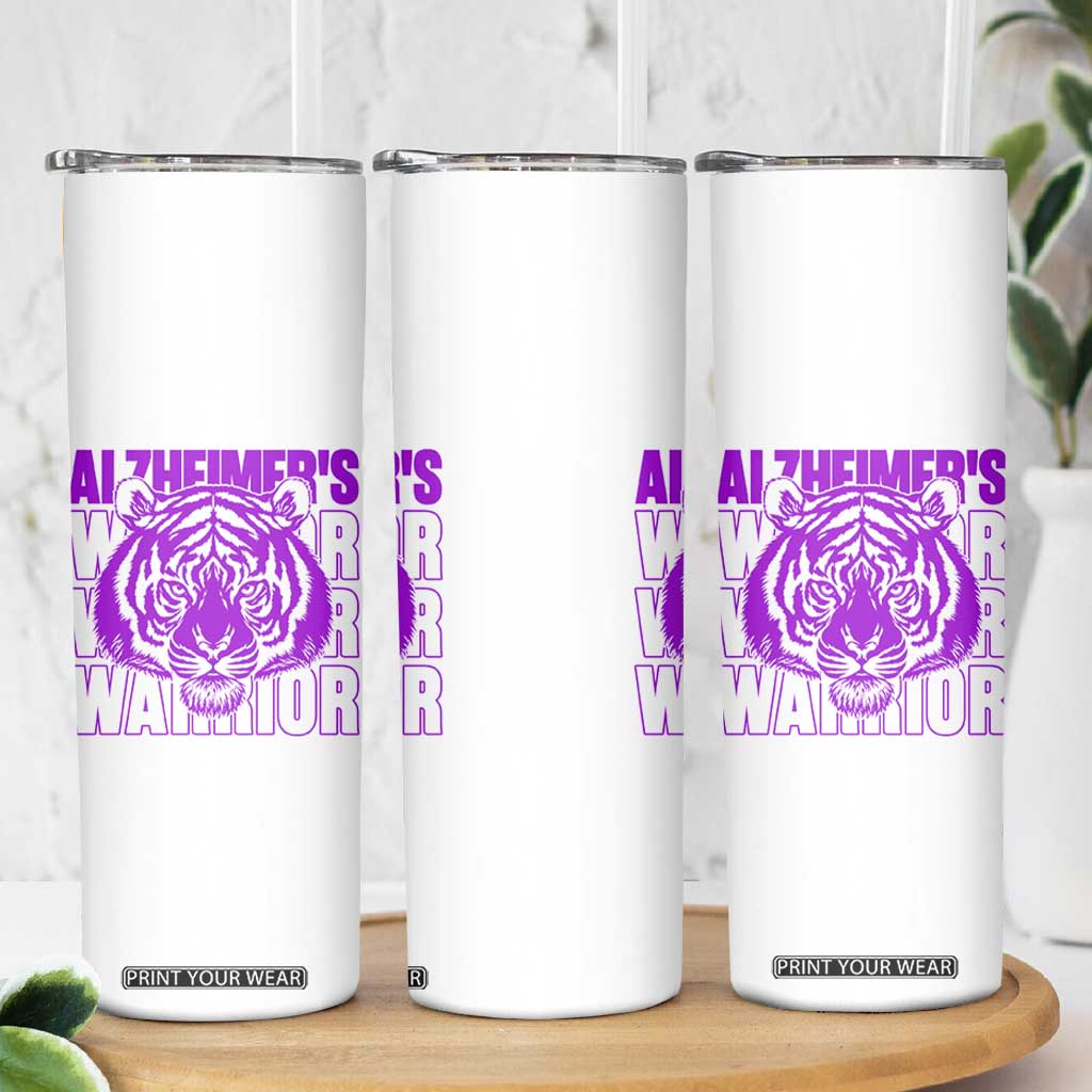 Alzheimer's Warrior Skinny Tumbler Purple Tiger Ribbon Support Graphic