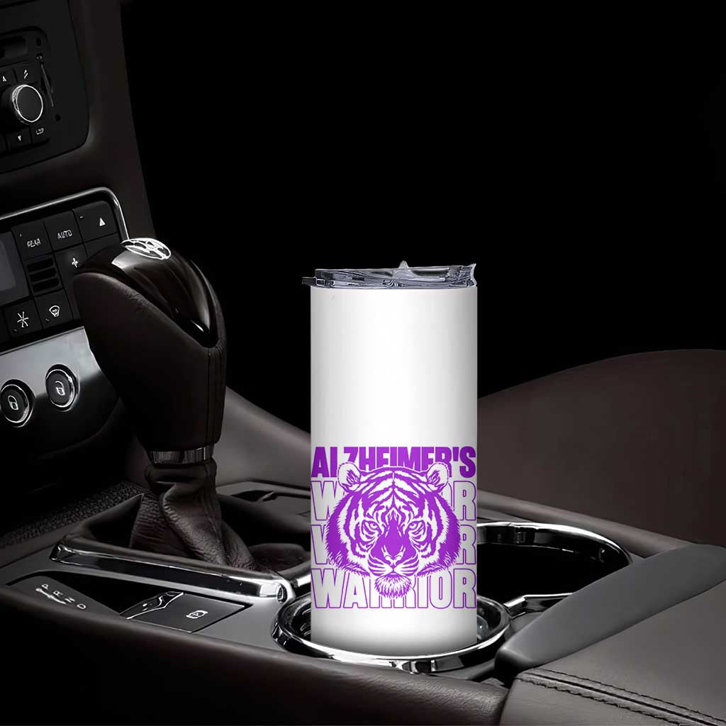 Alzheimer's Warrior Skinny Tumbler Purple Tiger Ribbon Support Graphic