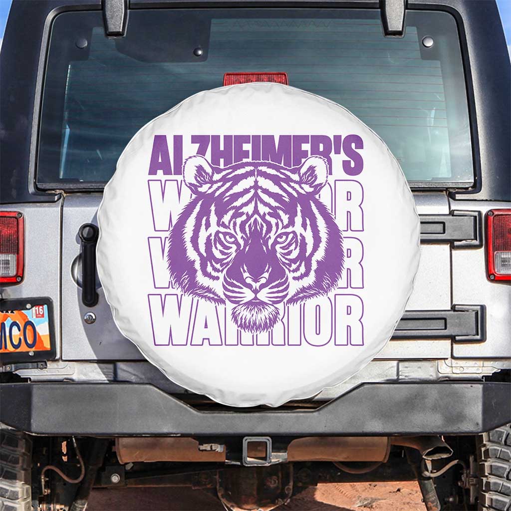 Alzheimer's Warrior Spare Tire Cover Purple Tiger Ribbon Support Graphic TS12 No hole White Print Your Wear